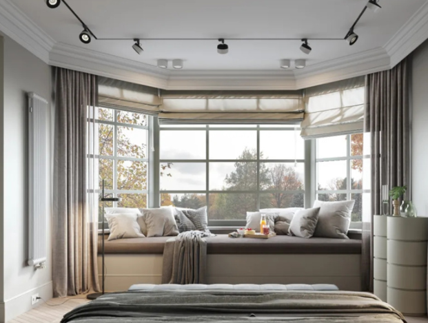 上海家庭裝修風(fēng)格：家庭裝修，小戶型裝修，拐角飄窗窗簾怎樣安裝好看？