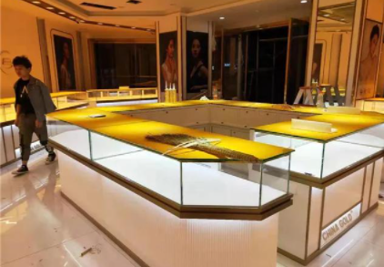 展示柜臺(tái)定制，高端不銹鋼珠寶展示柜