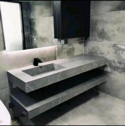 太空鋁懸掛式浴室柜，雙層巖板懸浮浴室柜