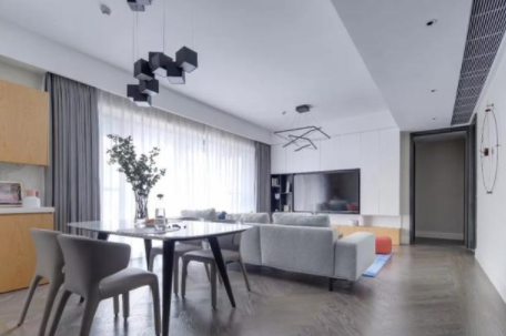 家裝客廳裝修設(shè)計(jì)：148平現(xiàn)代風(fēng)四居室，獨(dú)享開放式衣帽間太爽了