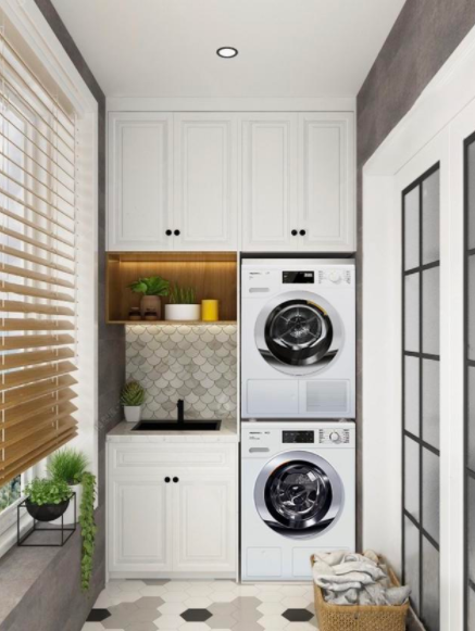 房子裝修設(shè)計流程，陽臺定制一個洗衣機柜，好看又實用